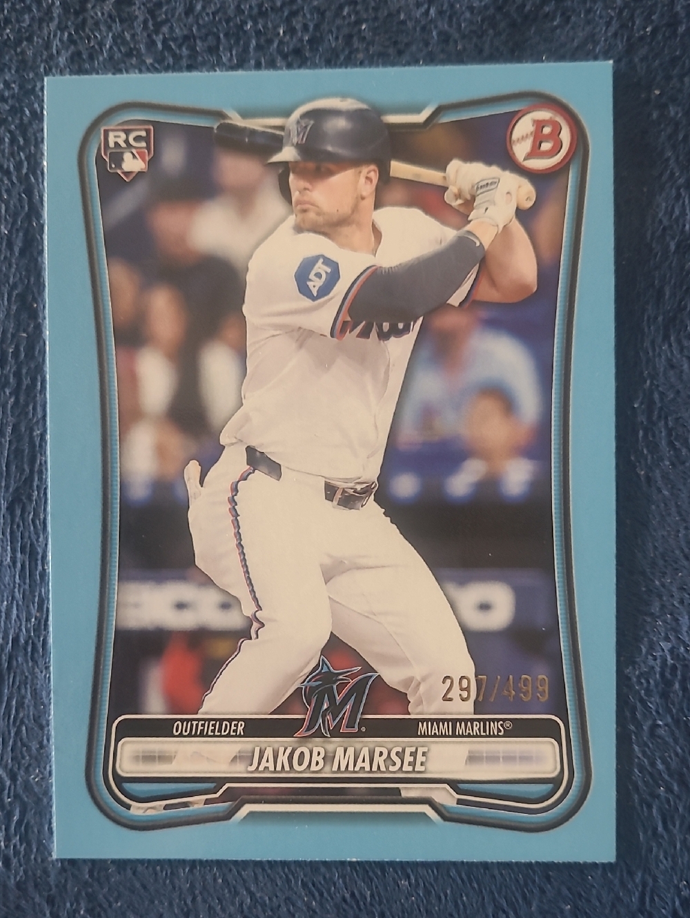 Jakob Marsee Miami Marlins Rookie Baseball Card - Sky Blue #297/499